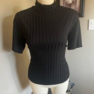Elegant Black Ribbed Women's Top